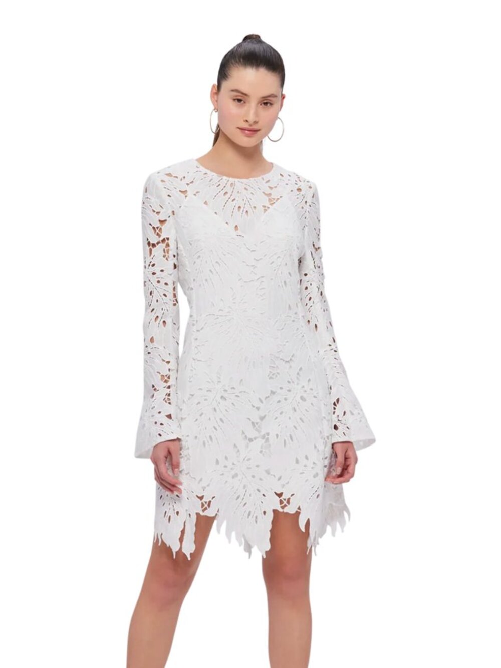 Leo Lin Selena Lace Mini Dress Long Sleeve Eyelet Floral Snow White Size US 8